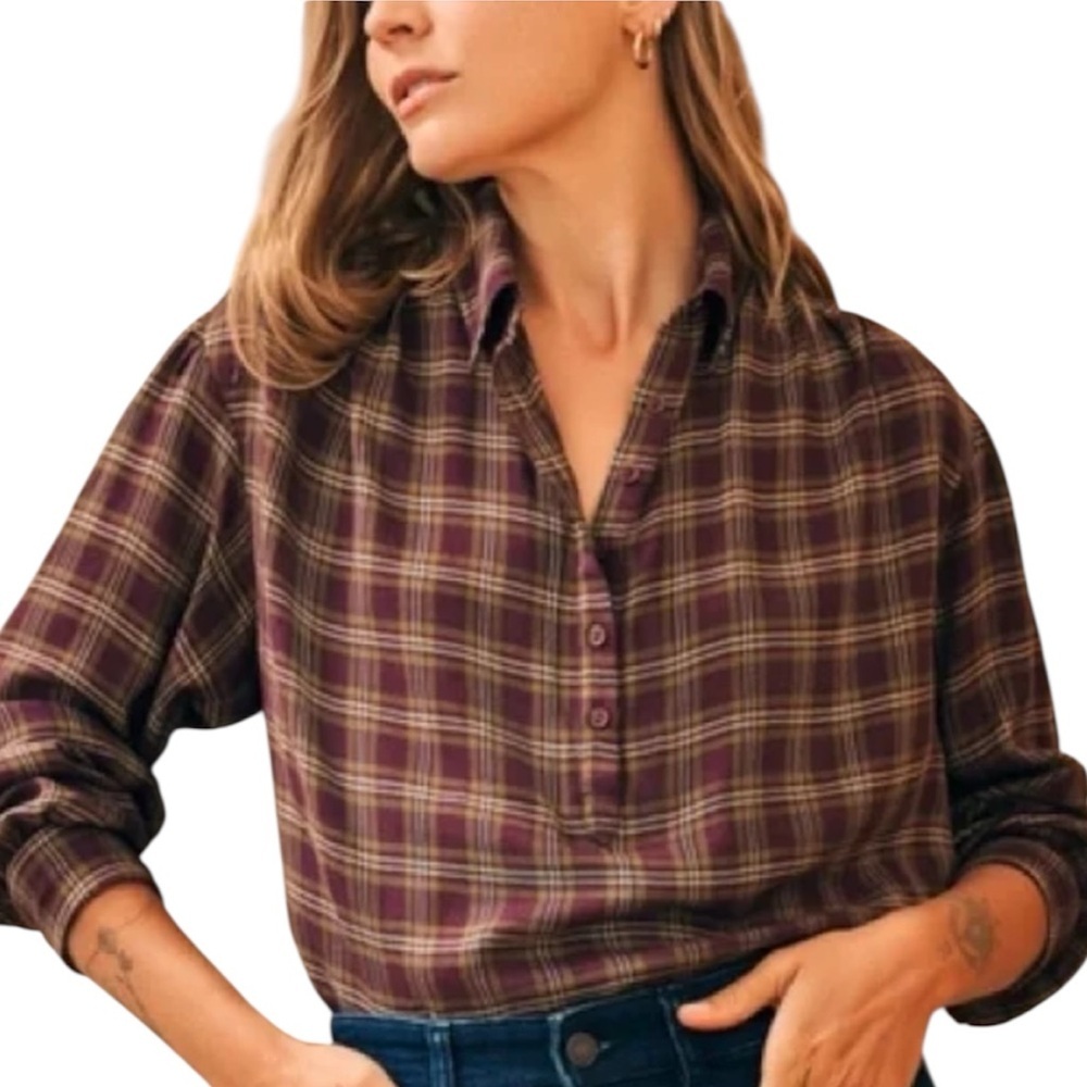 Faherty | Women’s Olli Button Down Lightweight Top in Mulberry Plaid